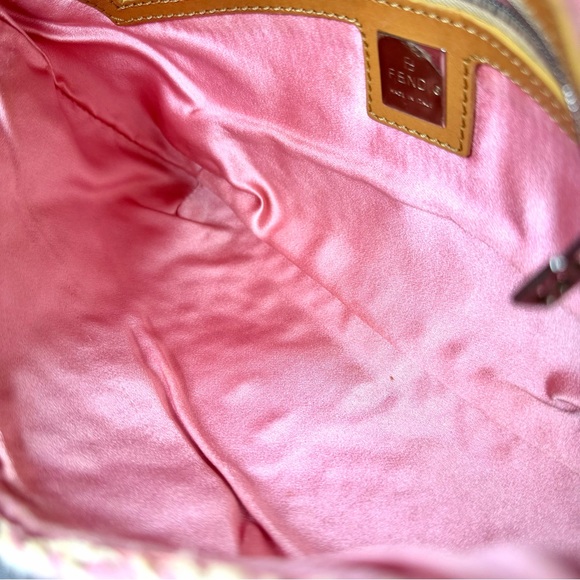 Fendi Vintage 2000 Leather Trimmed Raffia Baguette Bag in Pink - Picture 11 of 14